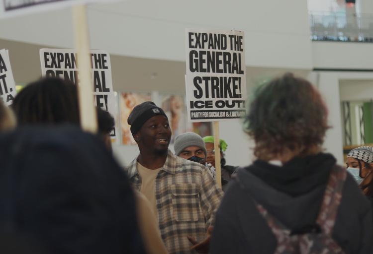 Organizer Rameer Askew rallied the crowd of students who walked out on Friday, Jan. 30, to join the protest at Public Square.