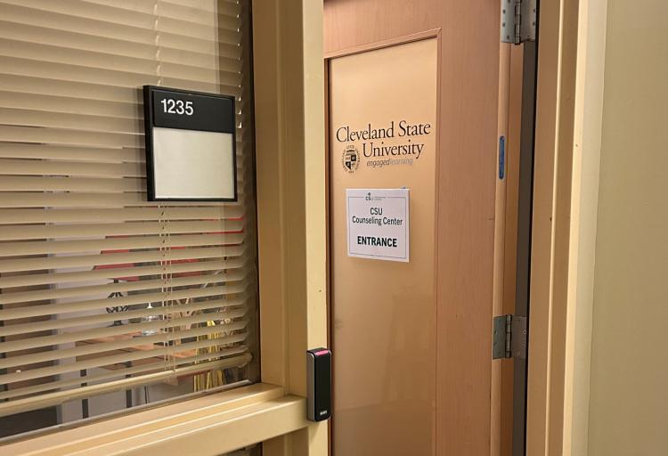 The entrance to the Cleveland State University Counseling Center on the 12th floor in Rhodes Tower, RT 1235.