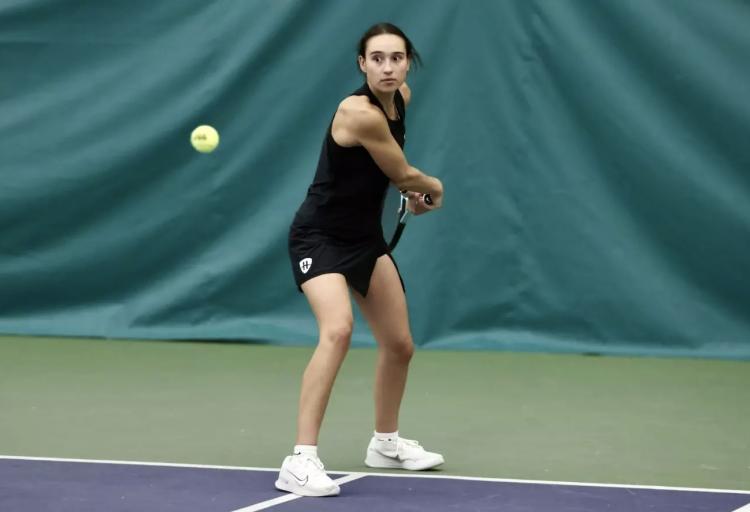 Laura Tapia of the CSU women's tennis team returns a shot during play against the Milwaukee Panthers, Saturday, April 5, 2026.