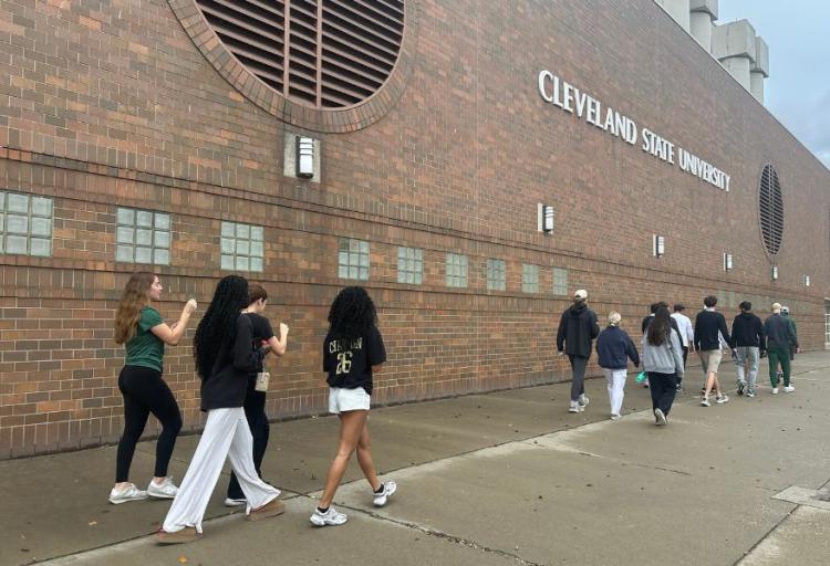 CSU student-athletes walk laps around the Wolstein Center for the wellness walk hosted by Cleveland State Athletics SAAC on Sunday, Oct. 11, 2026.