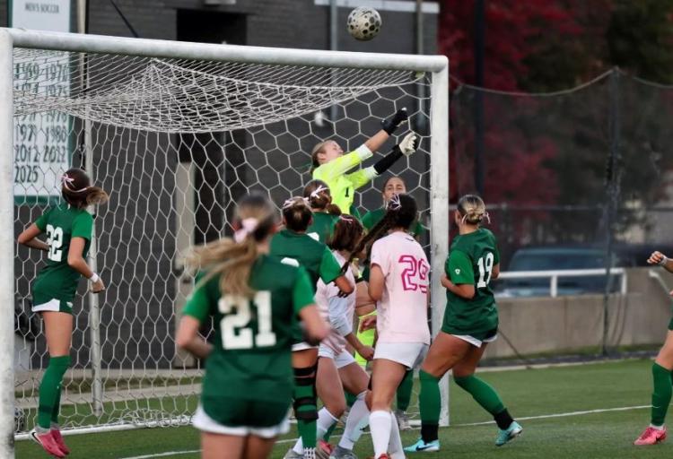 Goalkeeper Hayleigh Lewis tending the net in Cleveland State's game against Green Bay on Oct. 22, 2026.