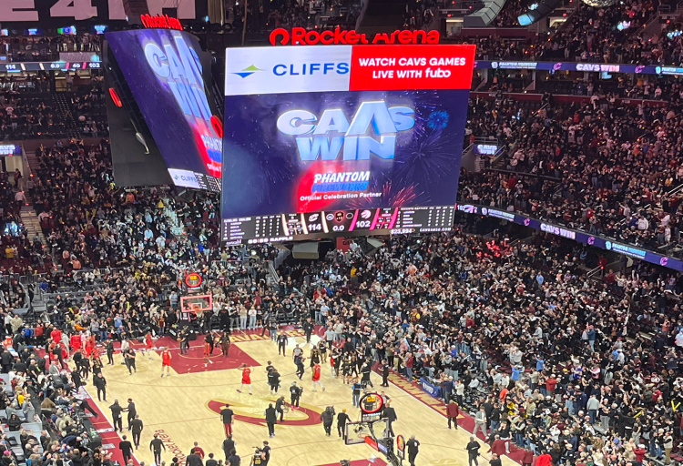 The Cleveland Cavaliers celebrate May 3, 2026 after advancing to the Eastern Conference semifinals in the 2025-2026 season.