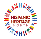 A graphic with the text, "Hispanic Heritage month" and flags circling the text.
