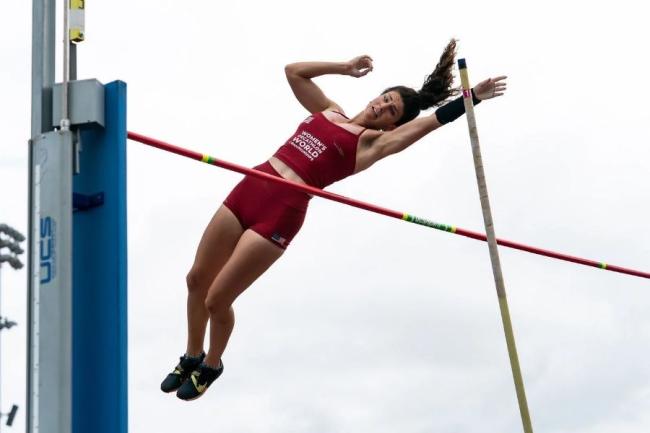 Madison Luthy competes in the pole vault at the Women's Decathlon Championships, at Oberlin College in Oberlin, Ohio, Aug. 8-9,  2025. (Picture caption: Madison Luthy)