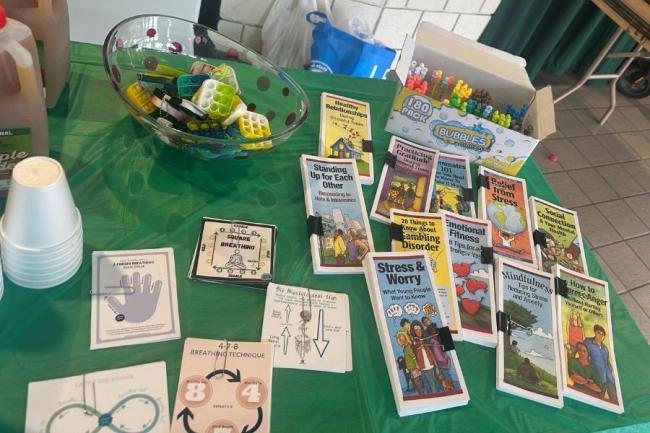 Pamphlets and stress-relief items handed out to student-athletes for the wellness walk hosted by Cleveland State Athletics SAAC on Sunday, Oct. 11, 2026. 
