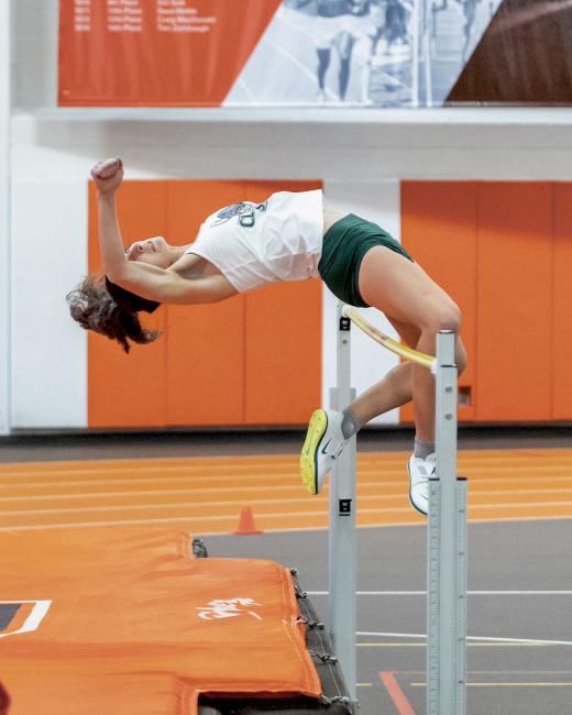 Madison Luthy competes in high jump at the BGSU Tom Wright Open Dec. 7, 2024, at Bowling Green State University in Bowling Green, Ohio.