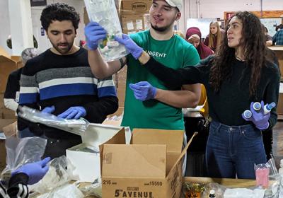 Students sorting donations