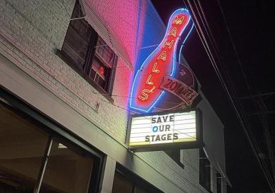 The Mahall’s 20 Lanes Marquee lit up in Lakewood in Sept. 2020