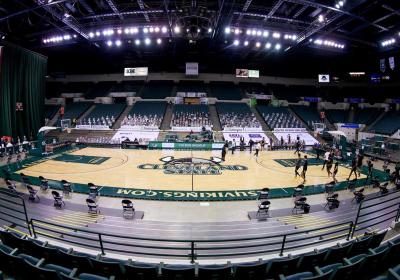 The Wolstein Center during a CSU men's basketball game with no fans