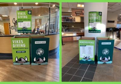 The CSU Center for Refugee and Immigrant Success (CRIS) has set up two donation boxes for items to be dropped off. The first (left picture) is located in the student center by the information desk; the second is on the first floor of Berkman Hall. Both boxes will be collecting drop-offs until Monday, Nov. 22. 