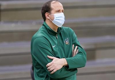  Cleveland State head coach Chris Kielsmeier looks on during the Vikings exhibition game against Ursuline College on Wednesday evening.