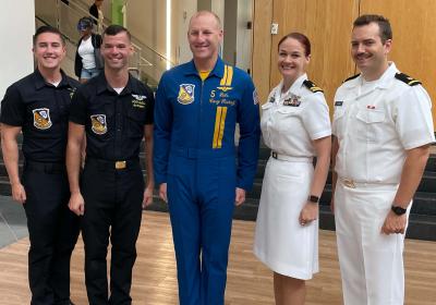 Members of the U.S. Navy's Blue Angels visit Cleveland State University.