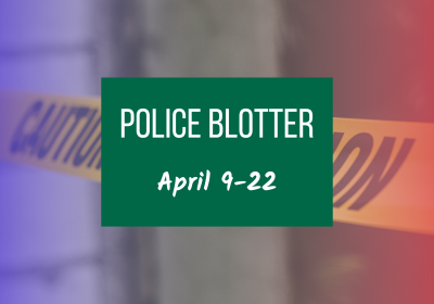 A graphic by Lydia Kacala for the Cleveland State Police Blotter, a summary of the CSU police log between the dates of April 9 -April 22