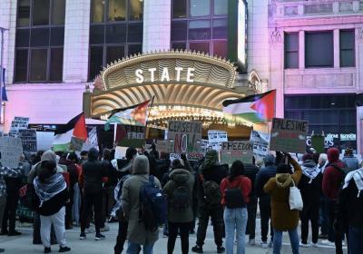 Pro-Palestine supporters rally around the All In Leadership Forum, in Cleveland, Ohio, on Nov. 20, 2023, around Playhouse Square.