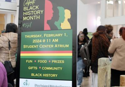 A sign announces CSU’s Celebrate Black History Month event in the student center on Thursday, Feb. 1.