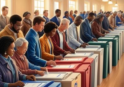 Generative AI photo of voters at the polls.