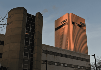 Cleveland State University Rhodes Tower at Sunset.