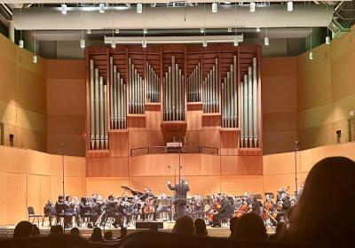 The Cleveland Philharmonic Orchestra performs Samuel Barber’s First Essay for Orchestra, Op. 12. at Cleveland State University’s Waetjen Auditorium on Feb. 22, 2025. 