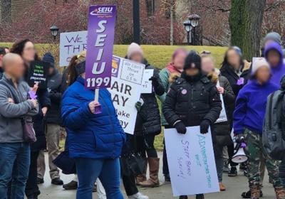 Members of the SEIU protest at CSU for fair wages for support staff on Feb. 27 which was Giving Day 2025.