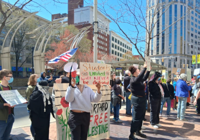 CSU Students protest in front of The City Club of Cleveland