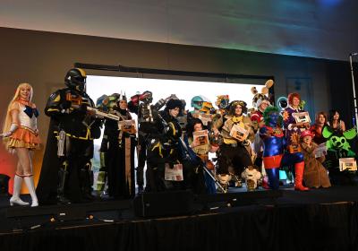 The cosplay winners pose for the final group photo at Cleveland's I-X Center, Sept. 20, 2025. 