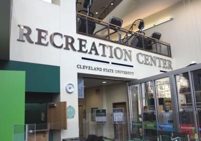 The entrance to the Cleveland State University Recreation Center.