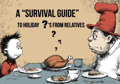 SURVIVALGUIDE for questions from relatives; image generated using an AI image model at Midjourney.com.