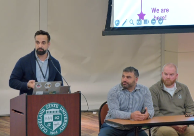 Cleveland State University’s Compass team outlining its 18-month deployment plan to transform CSU’s technology, Mar. 18, 2026, at the Cleveland State Faculty Senate meeting. 