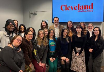Members of CSU Society of Professional Journalists pose for a photo with staff from Cleveland Magazine following the panel discussion at Cleveland State University on March 5, 2026.