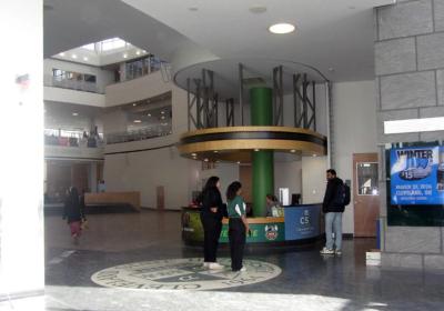 The Student Center security desk serves as a hub for CSU police to montior on-campus activity. It sits across from where Scott made a temporary home in the Student Center in the early spring semester. (credit: Morgan Alten)
