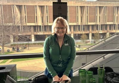 Ellen Rooney, career specialist in Career Development and Exploration, at the "I'm Graduating, Now What?” tabling event at Cleveland State University, April 14-16, 2026.