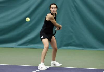 Laura Tapia of the CSU women's tennis team returns a shot during play against the Milwaukee Panthers, Saturday, April 5, 2026.