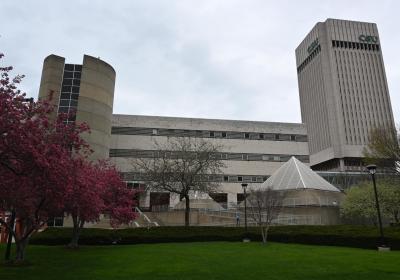 Back of Cleveland State University building.