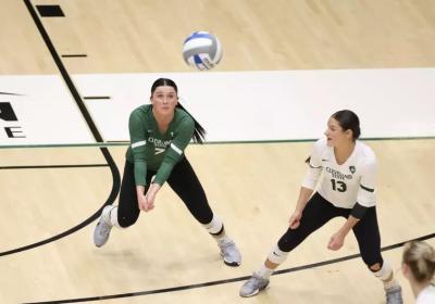 Vayda Delventhal digs during a match at the Lehigh Tournament, Aug. 28-29, 2026.