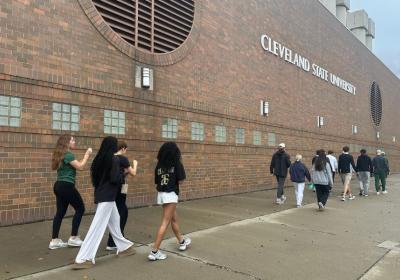 CSU student-athletes walk laps around the Wolstein Center for the wellness walk hosted by Cleveland State Athletics SAAC on Sunday, Oct. 11, 2026.