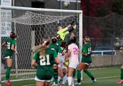 Goalkeeper Hayleigh Lewis tending the net in Cleveland State's game against Green Bay on Oct. 22, 2026.
