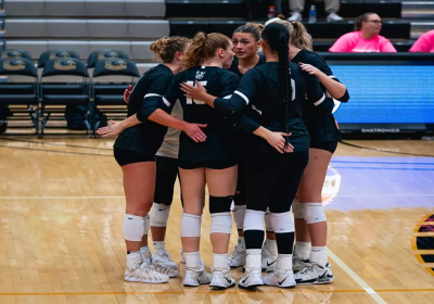 CSU volleyball players huddle during the match against Milwaukee on Oct. 9, 2026