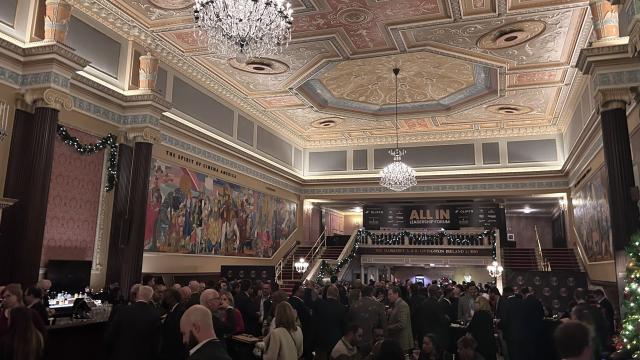 The massive reception in the KeyBank State Theater lobby following the GCP "All In" forum.