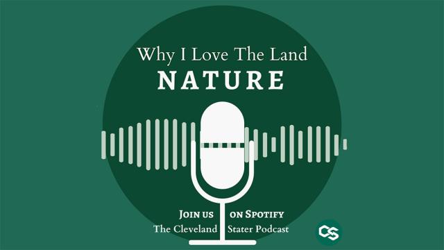 A graphic with a microphone and the text, "Why I Love The Land: Nature" against soundwaves.