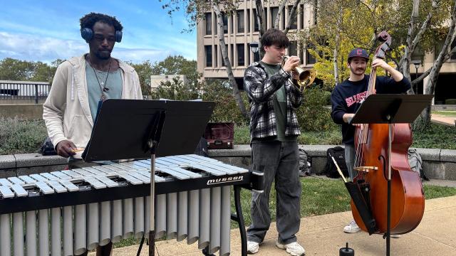 CSU students play music at a rally 9/23/25 over threats to student club funding.