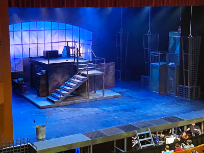 A side view of the stage for the Sweeney Todd production. 