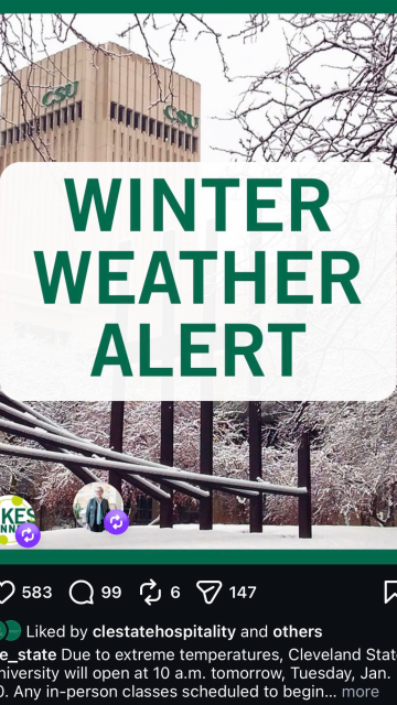 CSU Instagram account Winter Weather Alert, Jan. 27, 2026.